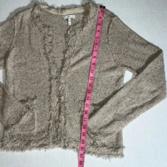 Joie Tweed Knit Fringe Cotton Blend Cardigan in Beige Confetti Size Medium - Picture 2 of 9